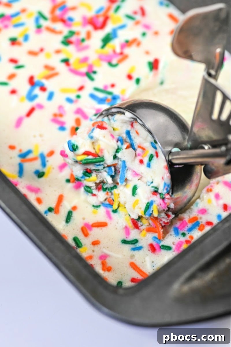 Scooping some Low Carb Cottage Cheese Ice Cream With Sprinkles