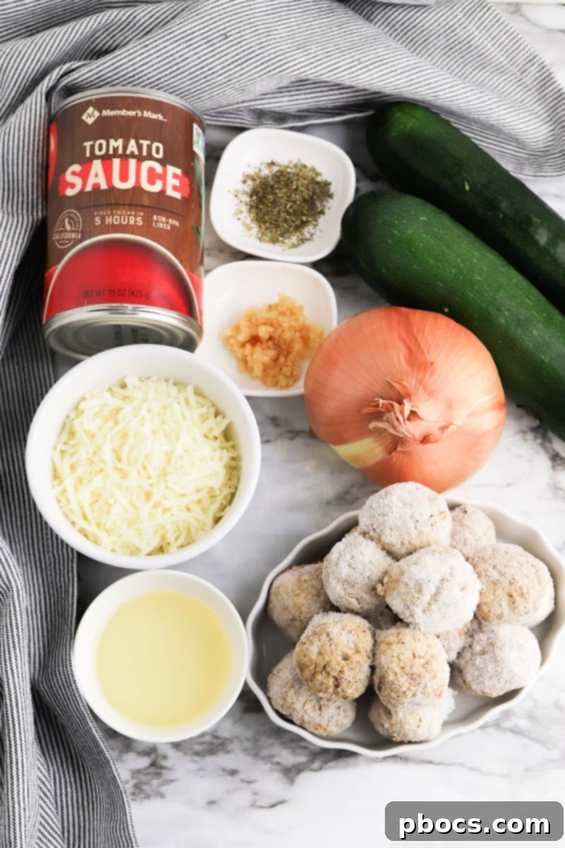 Ingredients for Low-Carb Meatball Zucchini Boats