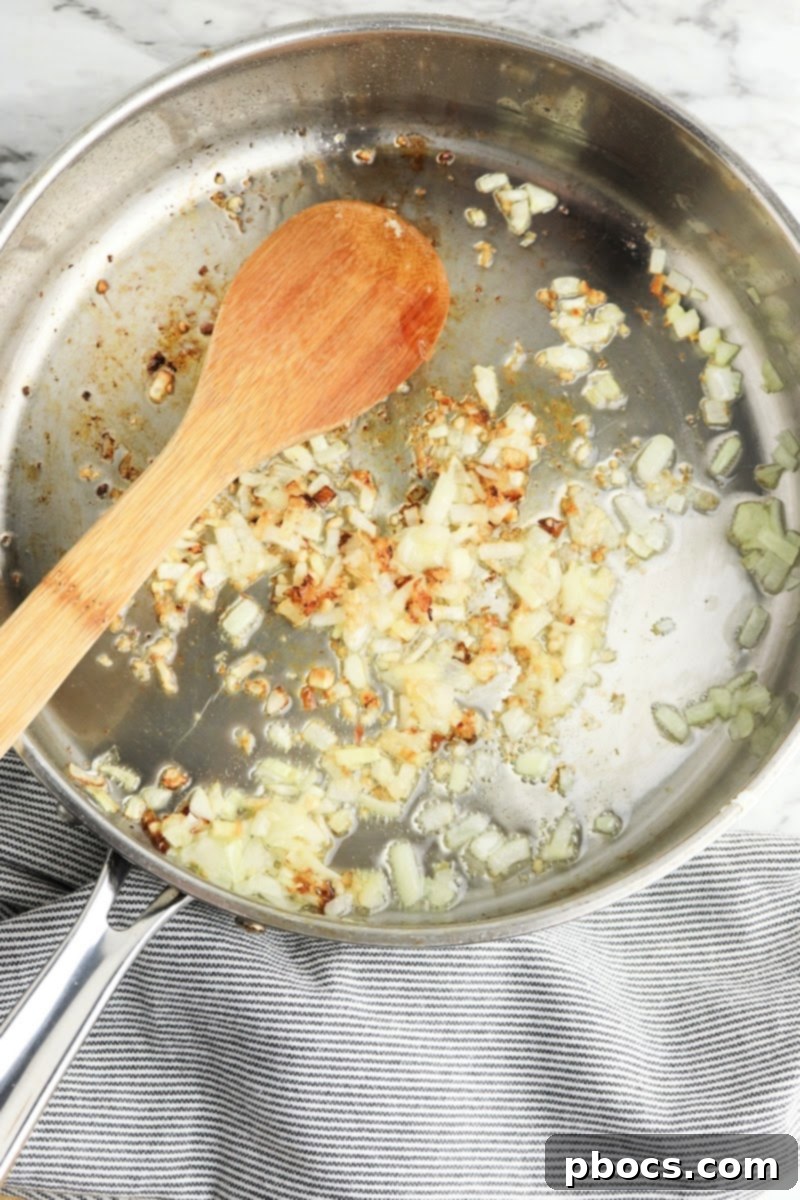 Sauteeing garlic and onions in a skillet