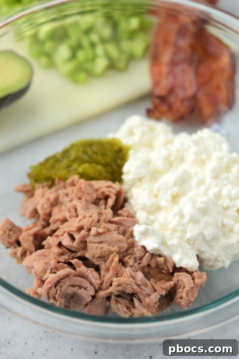 Guilt-Free Cottage Tuna Salad 9 Mixing tuna with cottage cheese and relish