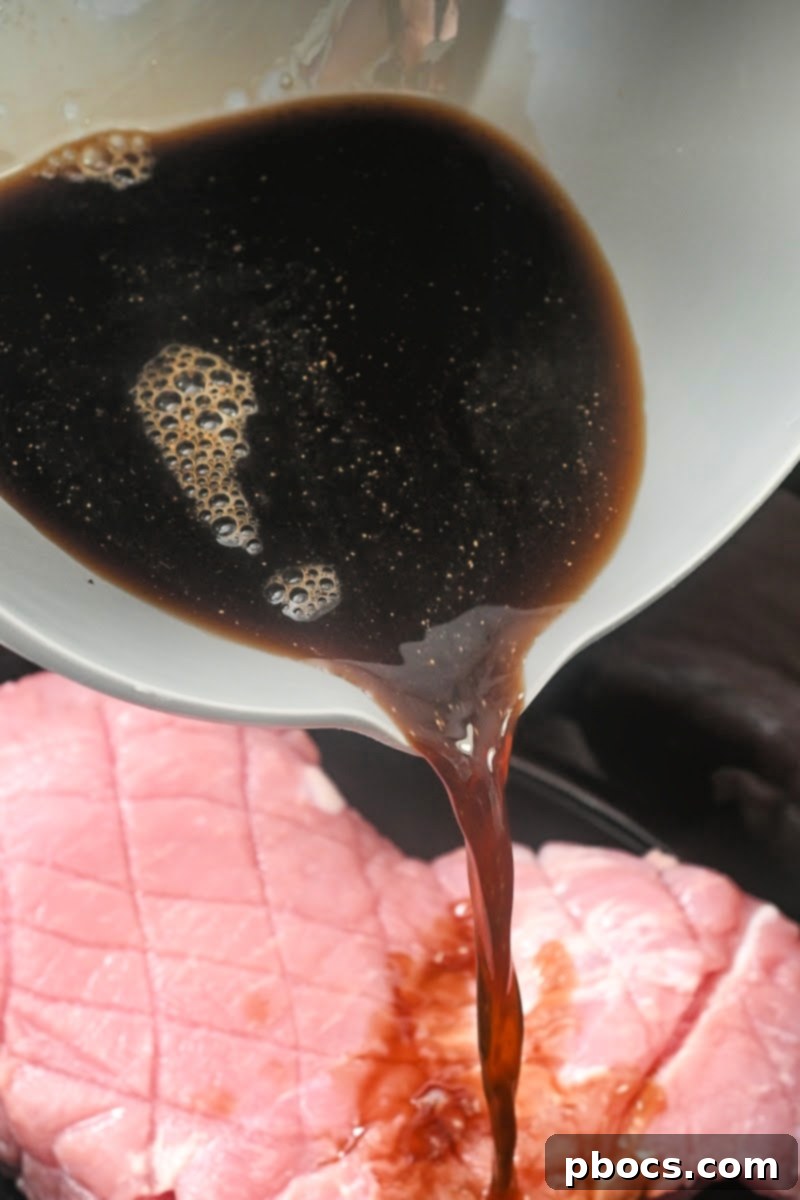 Pouring seasoning mixture over pork in slow cooker