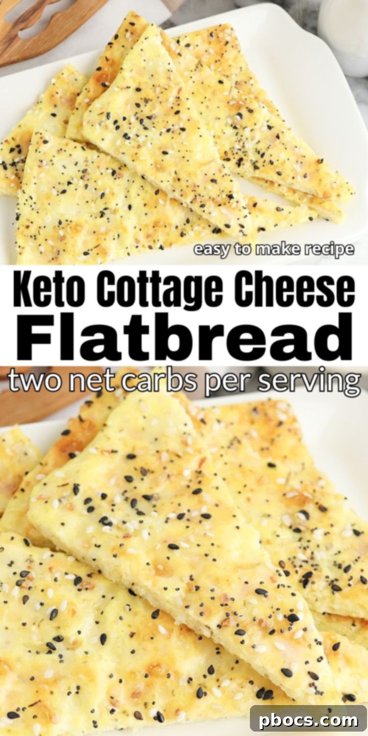 Keto Cottage Cheese Flatbread ready to be pinned on Pinterest