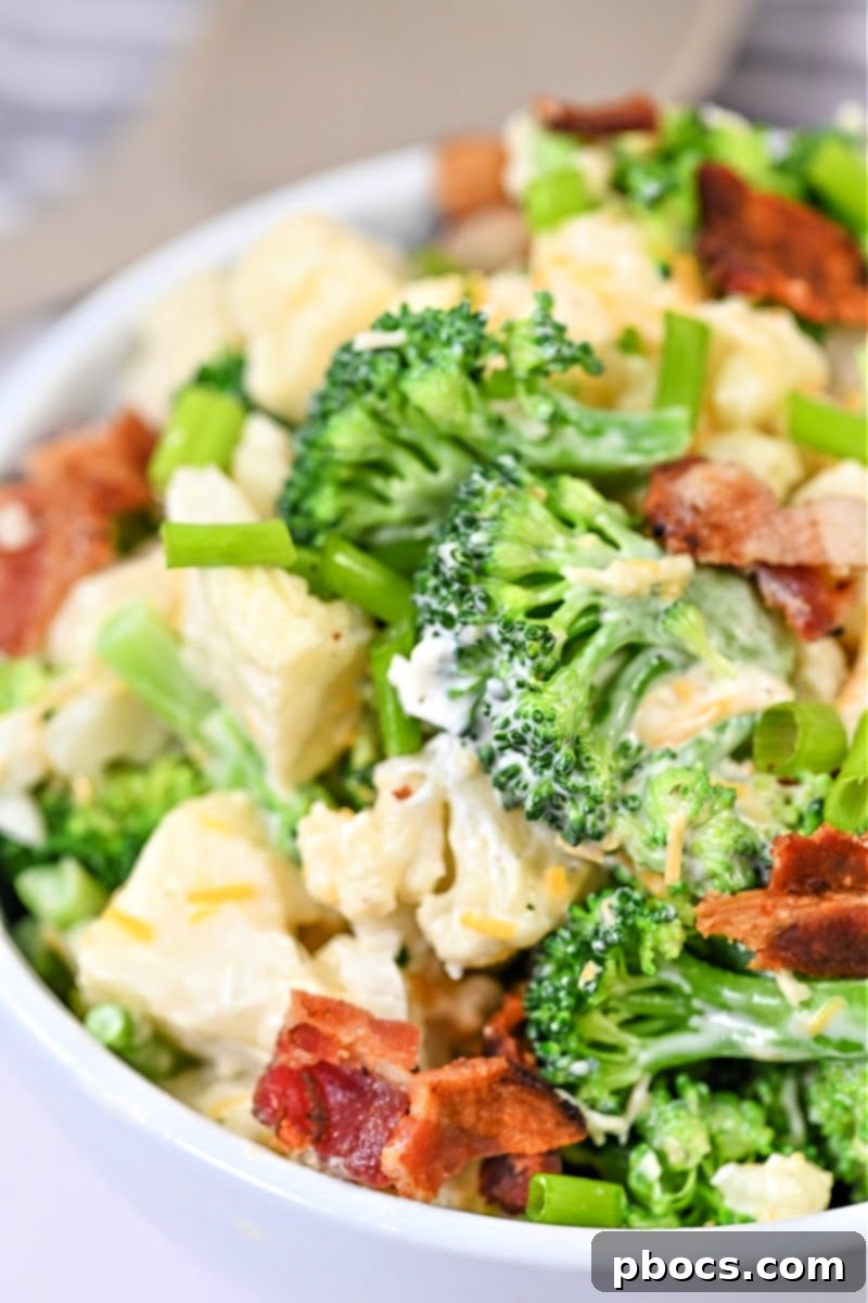 Savory Keto Bacon Ranch Bowl 5 Fresh Broccoli Cauliflower Ranch Salad Base, Ready for Customization