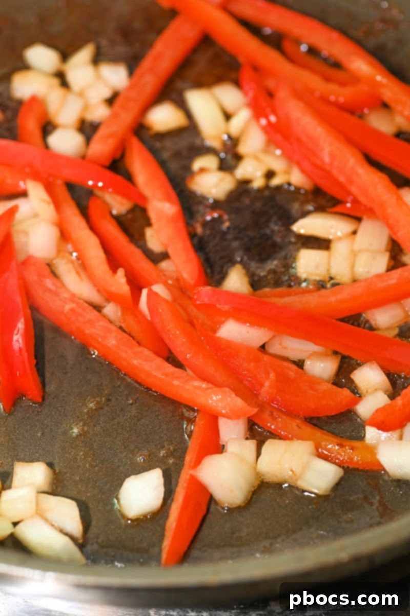 Cooking peppers and the garlic