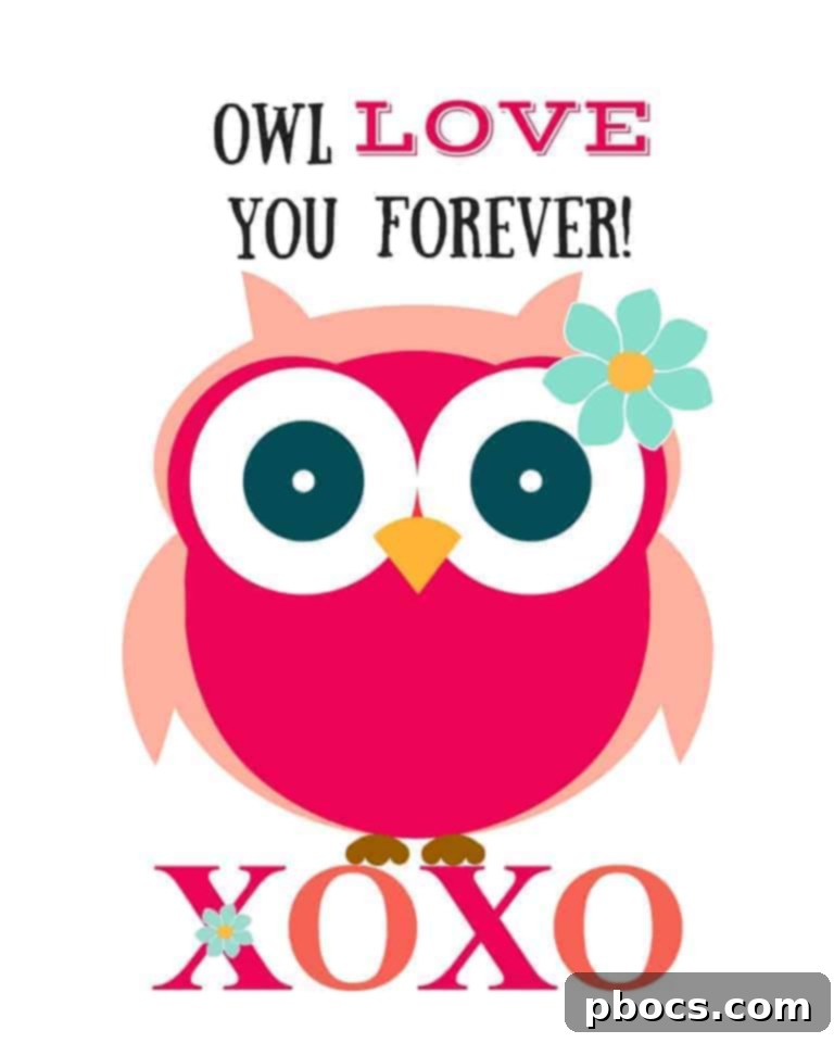 Full view of the 'You Are Loved' Valentine's Day owl printable