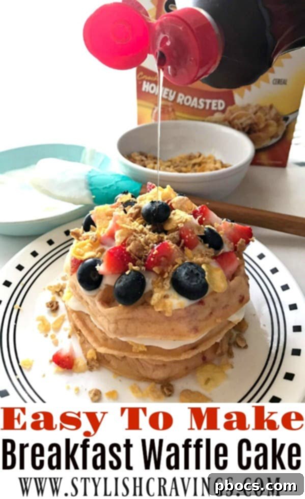 Pinterest graphic for Breakfast Waffle Cake recipe