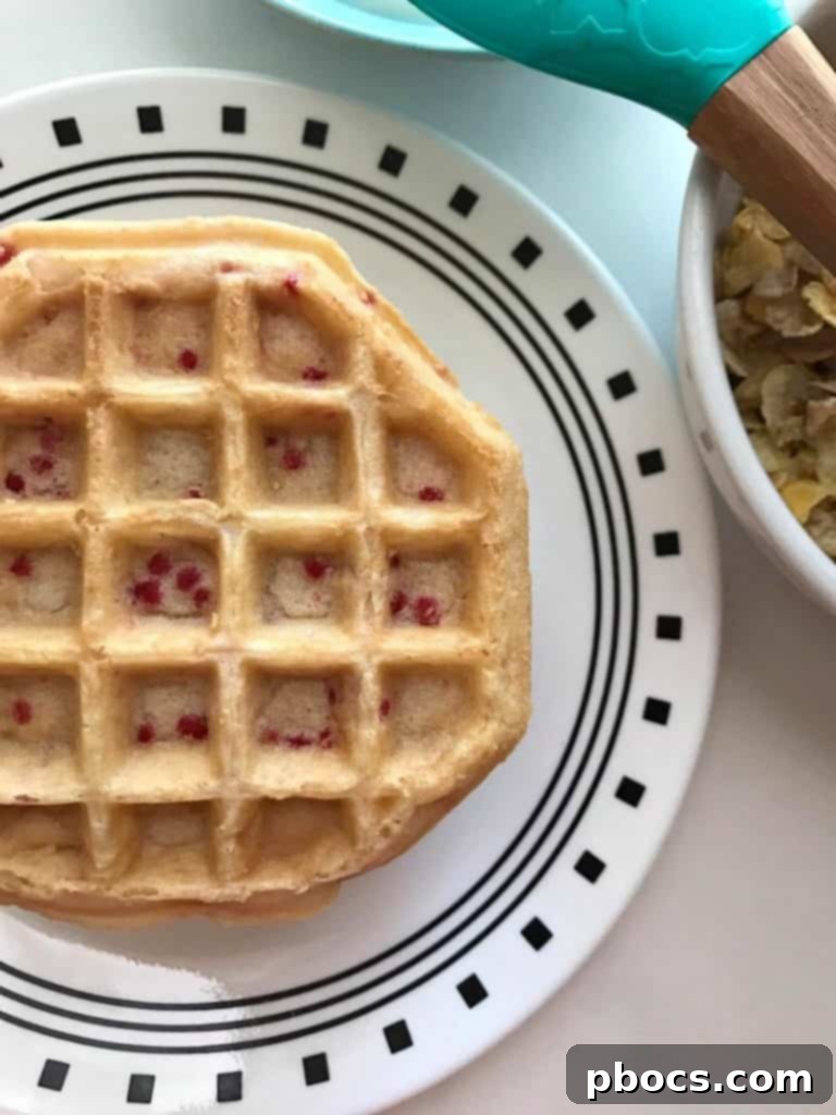 Toasting waffles for breakfast cake