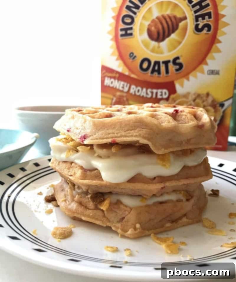 Finished layered breakfast waffle cake