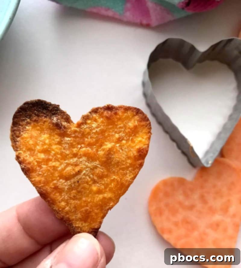 Perfectly baked sweet potato hearts, golden brown and ready to cool.