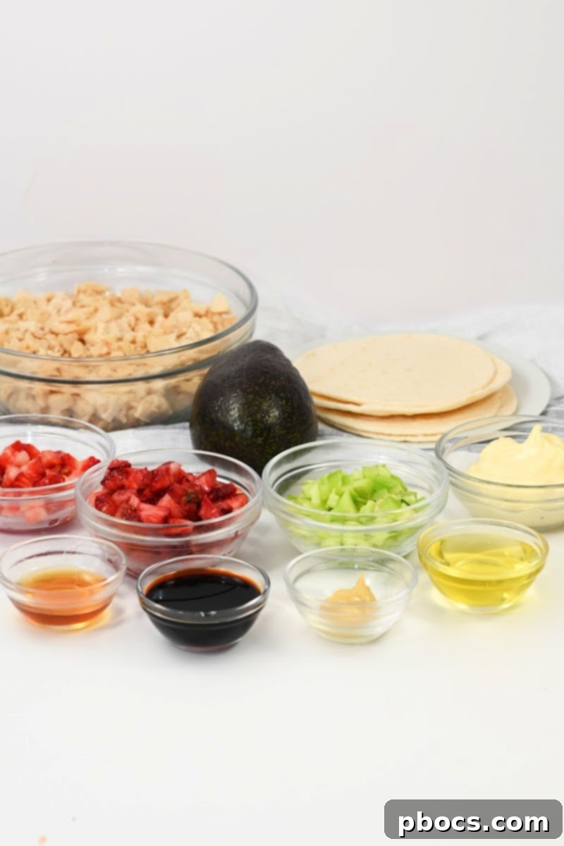 Keto Avocado Chicken Strawberry Salad Roll-Ups Ingredients