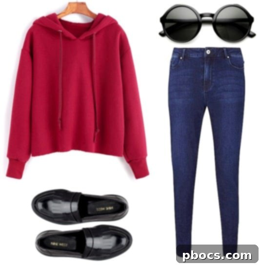 Cozy Red Hoodie for Low-Key Celebrations Red Hoodie and Jeans for a Cozy Valentine's Day Outfit