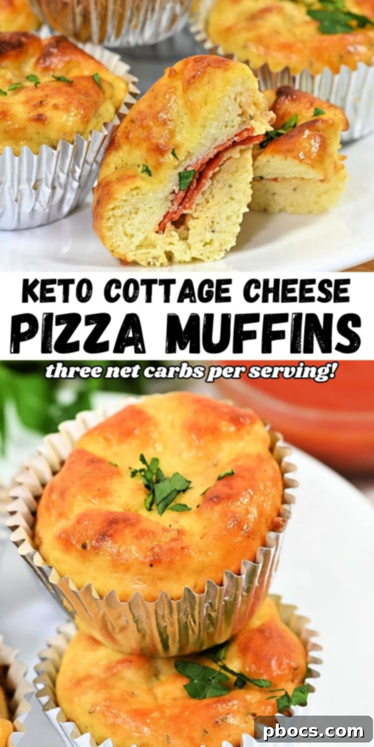 Keto Pizza Poppers 15 Keto Cottage Cheese Pizza Muffins recipe pin for Pinterest