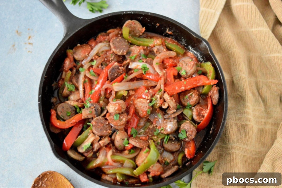 Finished Keto Sausage and Peppers Scallopini Ready to Serve