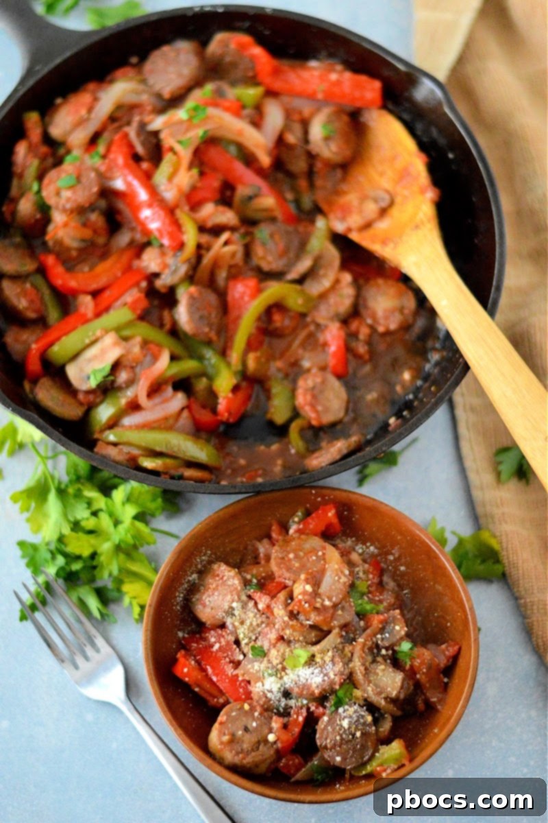 Keto Sausage and Peppers Skillet with Vibrant Bell Peppers
