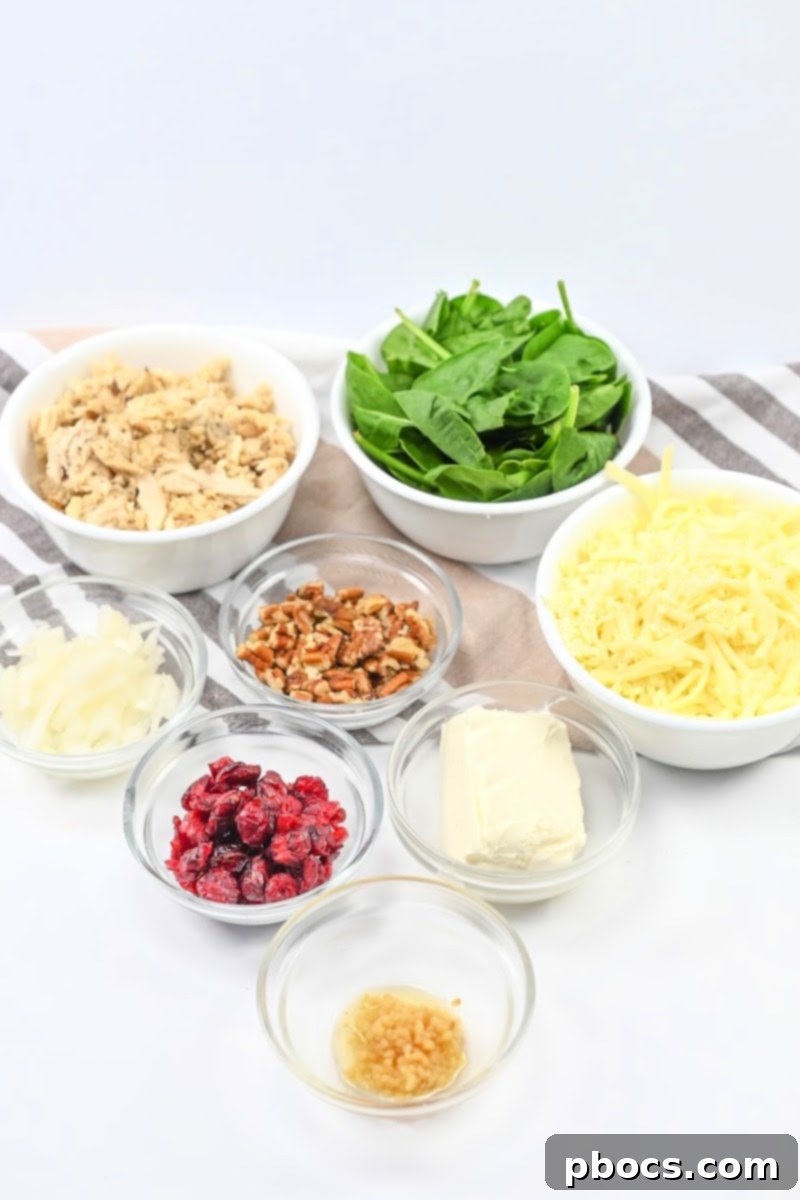 Ingredients laid out for Crispy Low Carb Cranberry Pecan Chicken Roll Ups