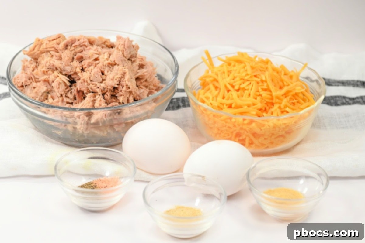 Ingredients for Keto Air Fryer Tuna Bites laid out