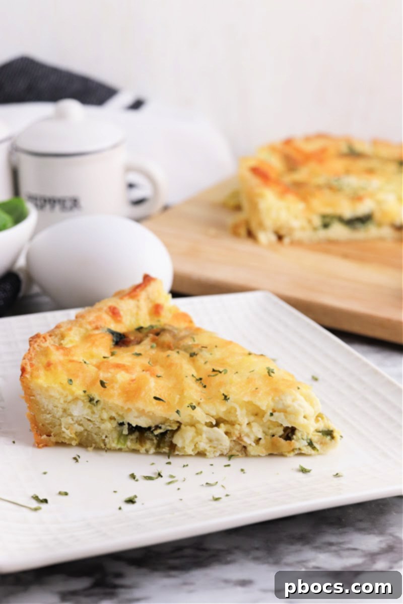Mediterranean Keto Spinach Feta Bake 2 Keto Spinach Feta Quiche, a delicious low-carb breakfast or brunch option.