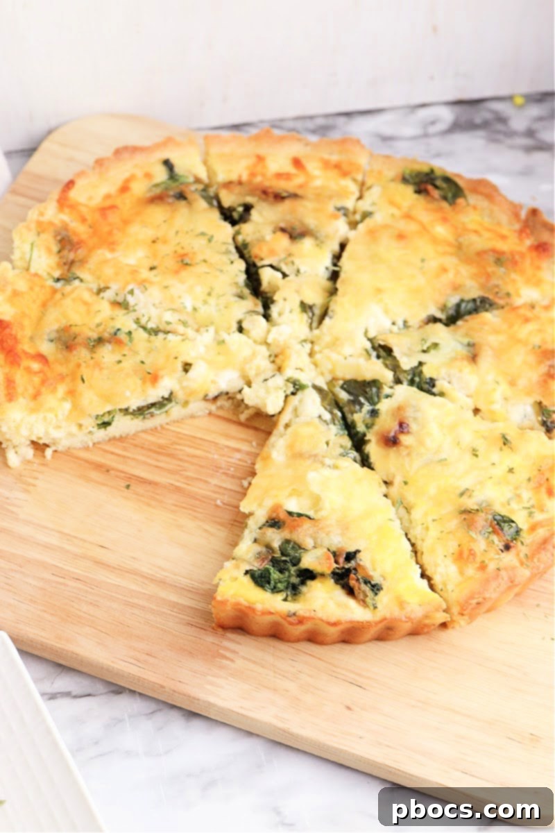 Mediterranean Keto Spinach Feta Bake 5 Whole Keto Spinach Feta Quiche, golden and inviting.