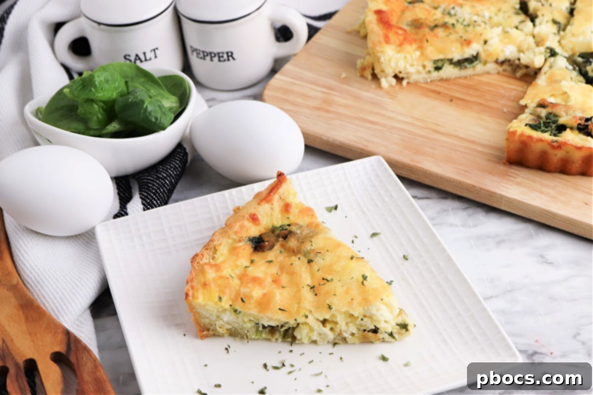 Mediterranean Keto Spinach Feta Bake 7 Close-up of a golden-brown Keto Spinach Feta Quiche.