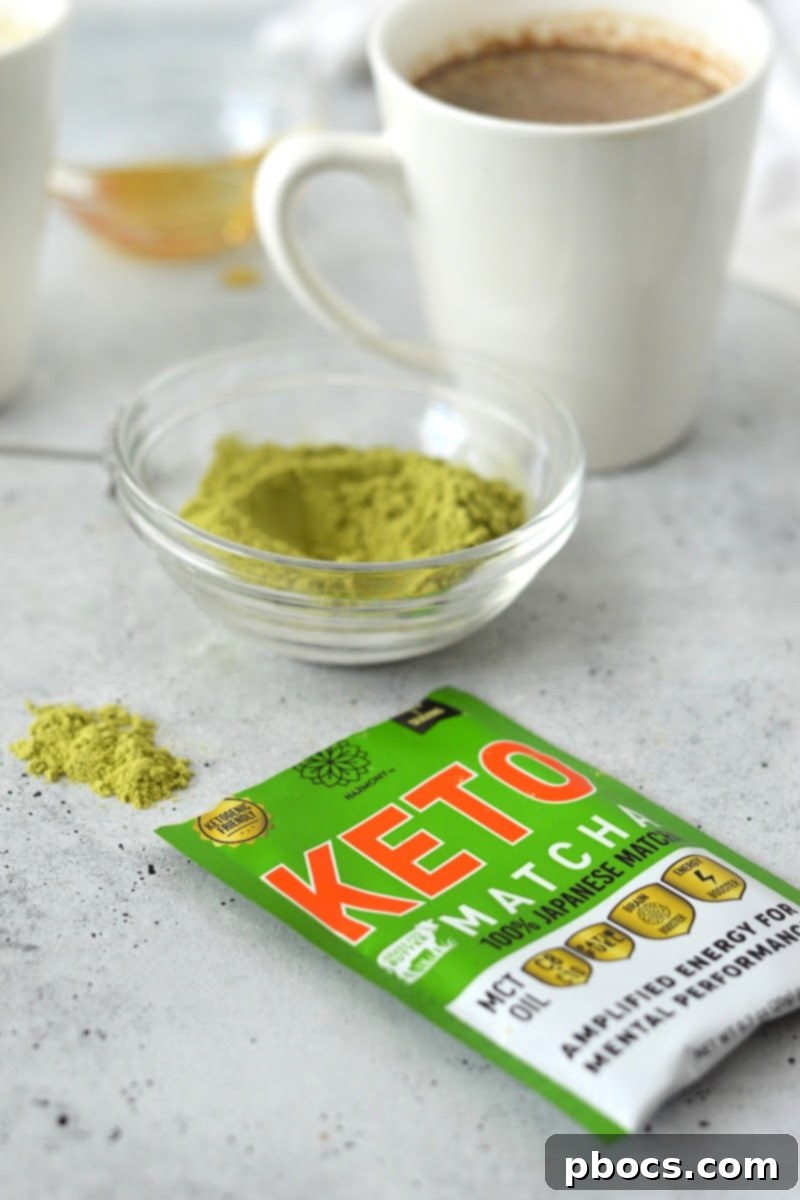A single serving of Keto Pumpkin Matcha Latte ready to enjoy