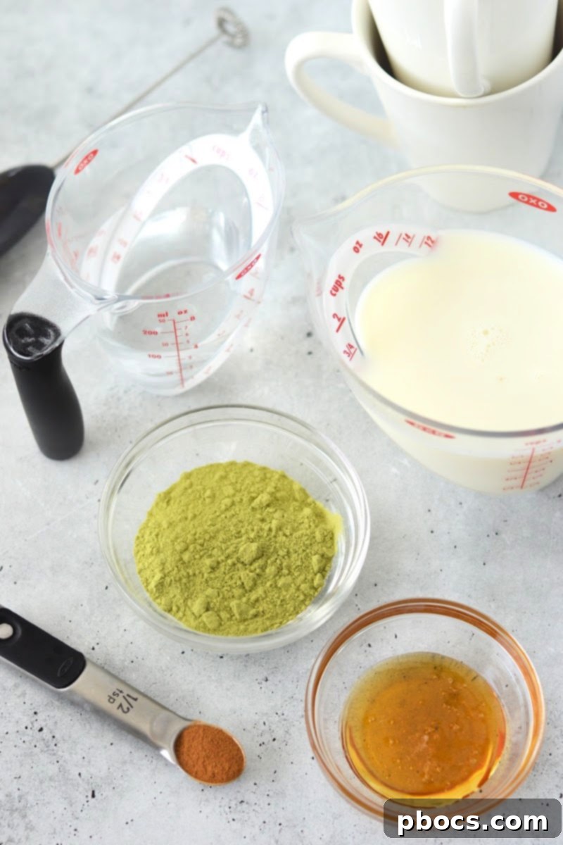 Ingredients laid out for making Keto Pumpkin Matcha Latte