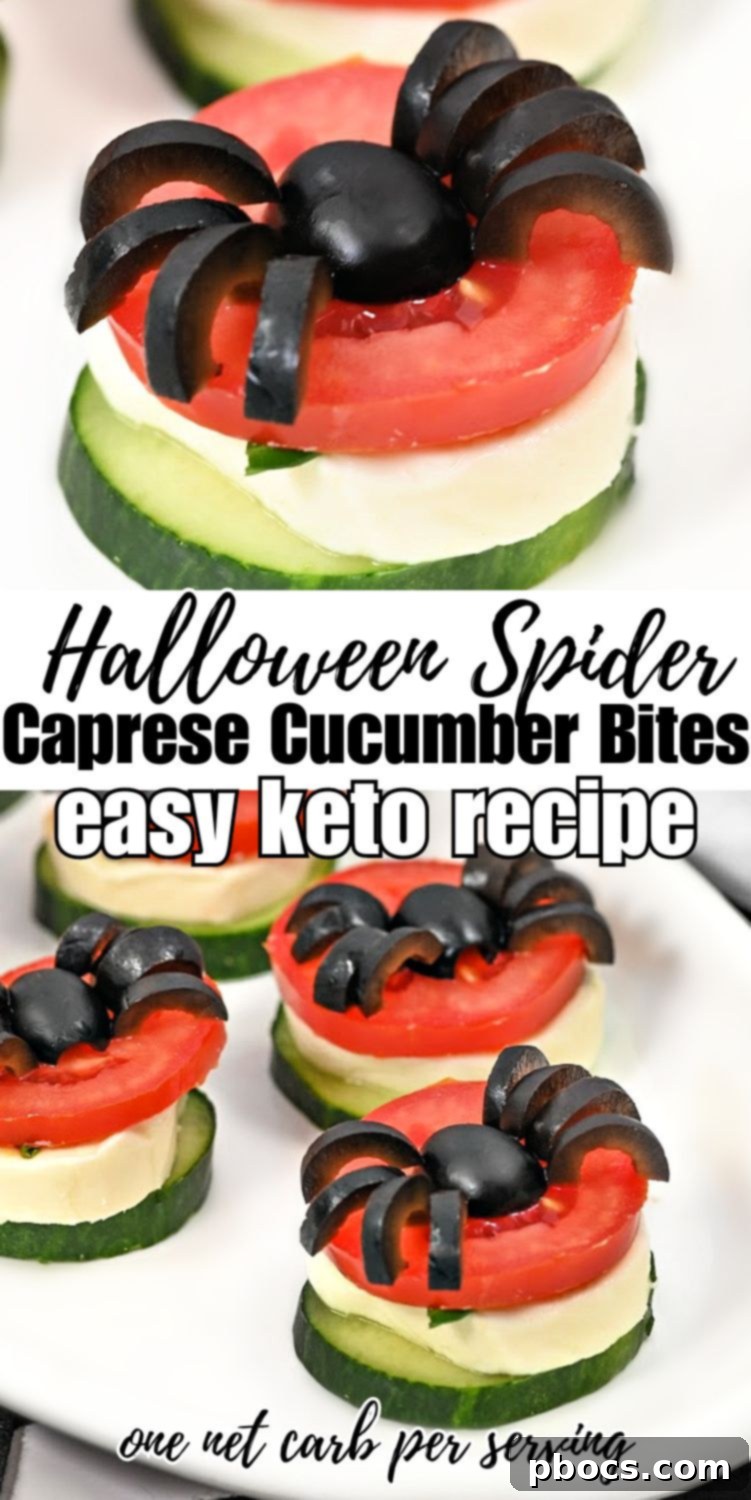 Creepy Crawly Keto Caprese Cucumber Spiders 14 Keto Halloween Spider Caprese Cucumber Bites