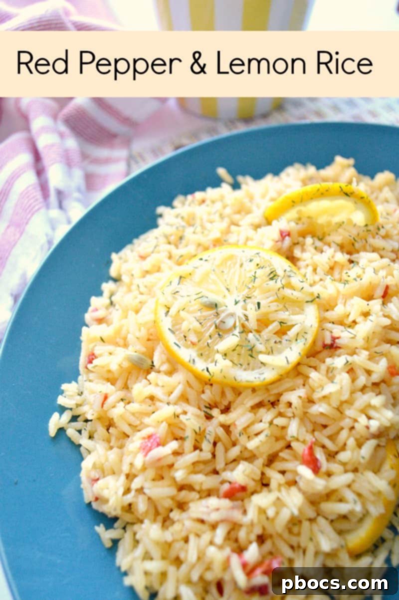 Vibrant Red Pepper & Lemon Rice in a bowl, ready to serve.