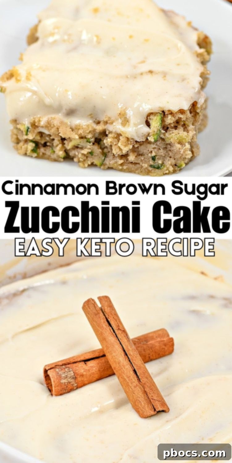 Decadent Keto Cinnamon Brown Sugar Zucchini Cake 14 Pin graphic for Keto Cinnamon Brown Sugar Zucchini Cake