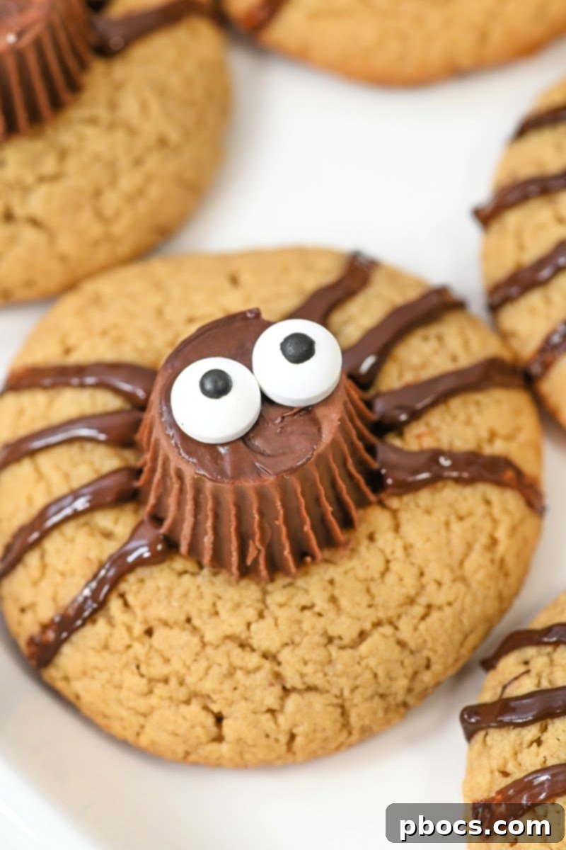 Keto Peanut Butter Spider Cookies ready for a Halloween party