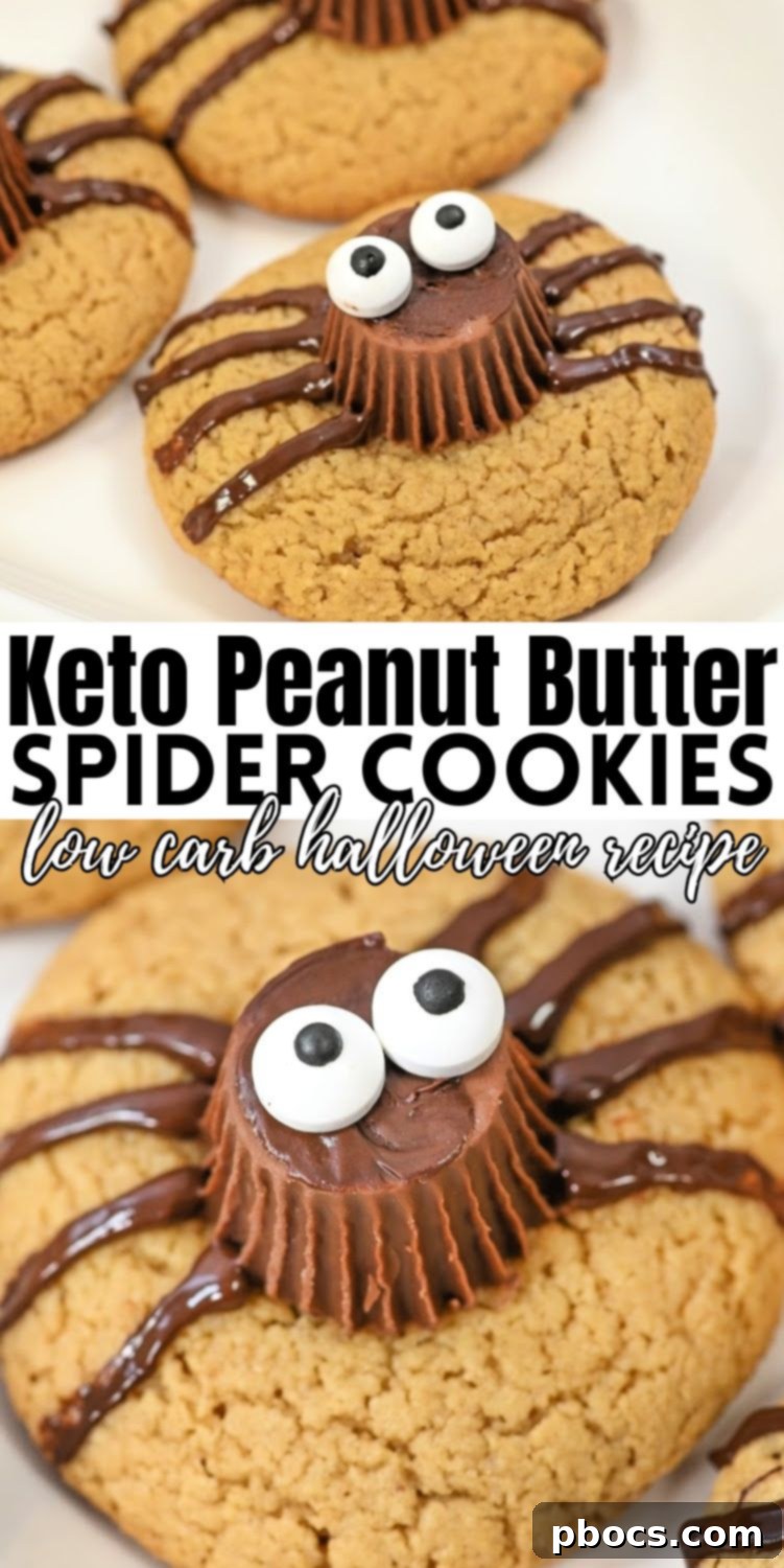 Keto Peanut Butter Spider Cookies with Halloween background