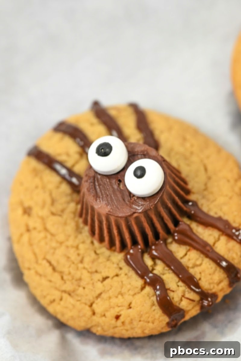 Stacked Keto Peanut Butter Spider Cookies, showing the texture