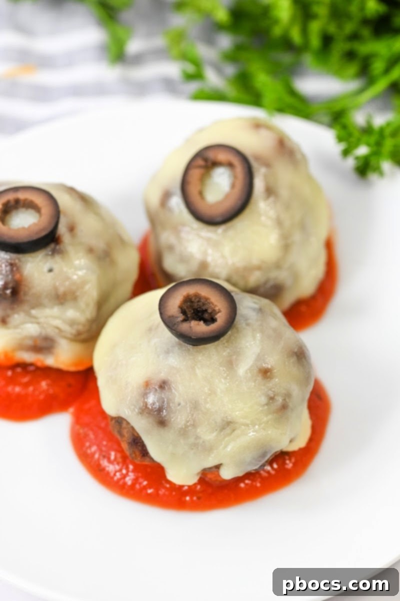 Keto Meatball Eyeballs arranged on a platter, ready to be served