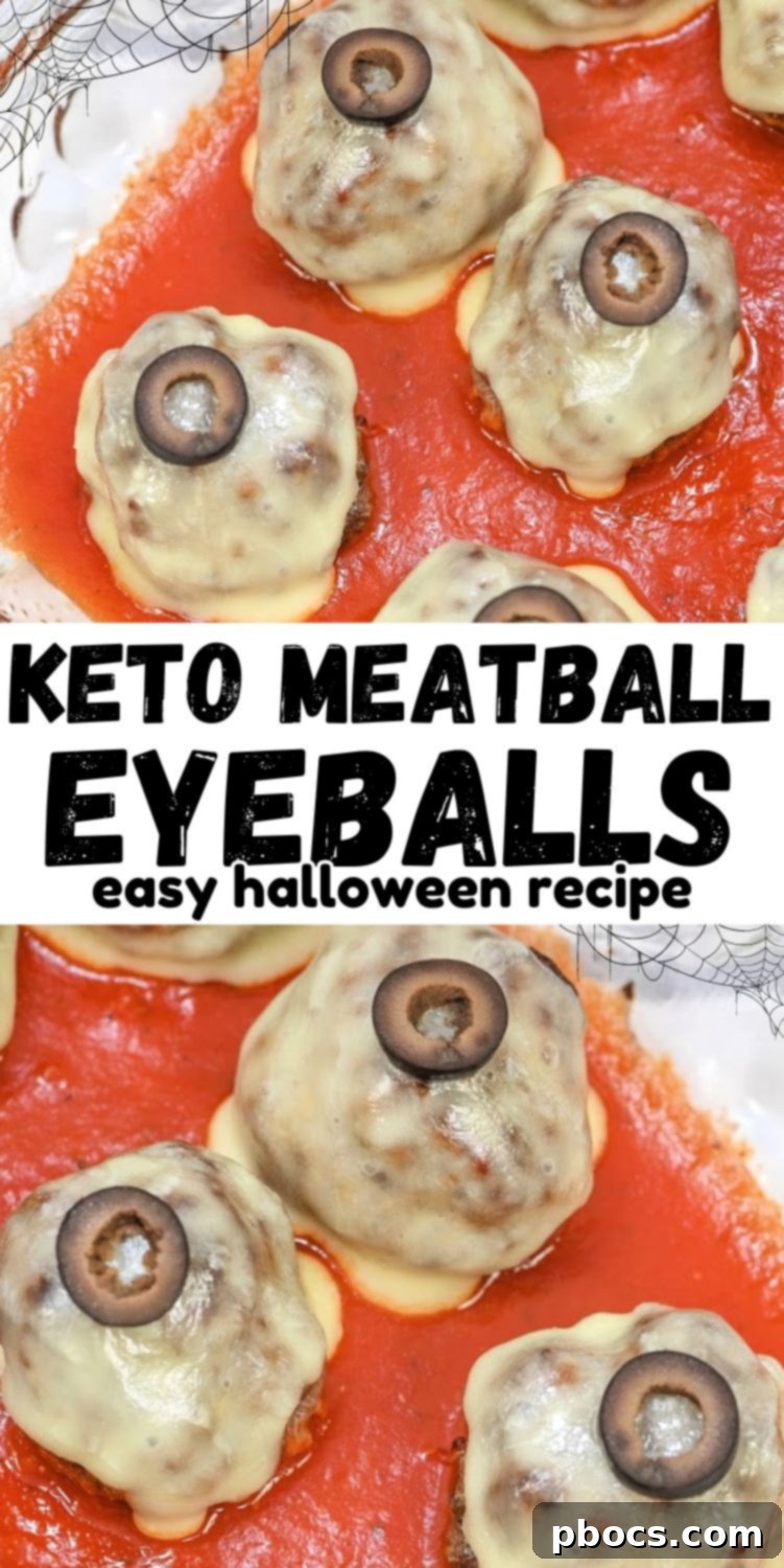 Pinterest Pin image for Keto Meatball Eyeballs recipe