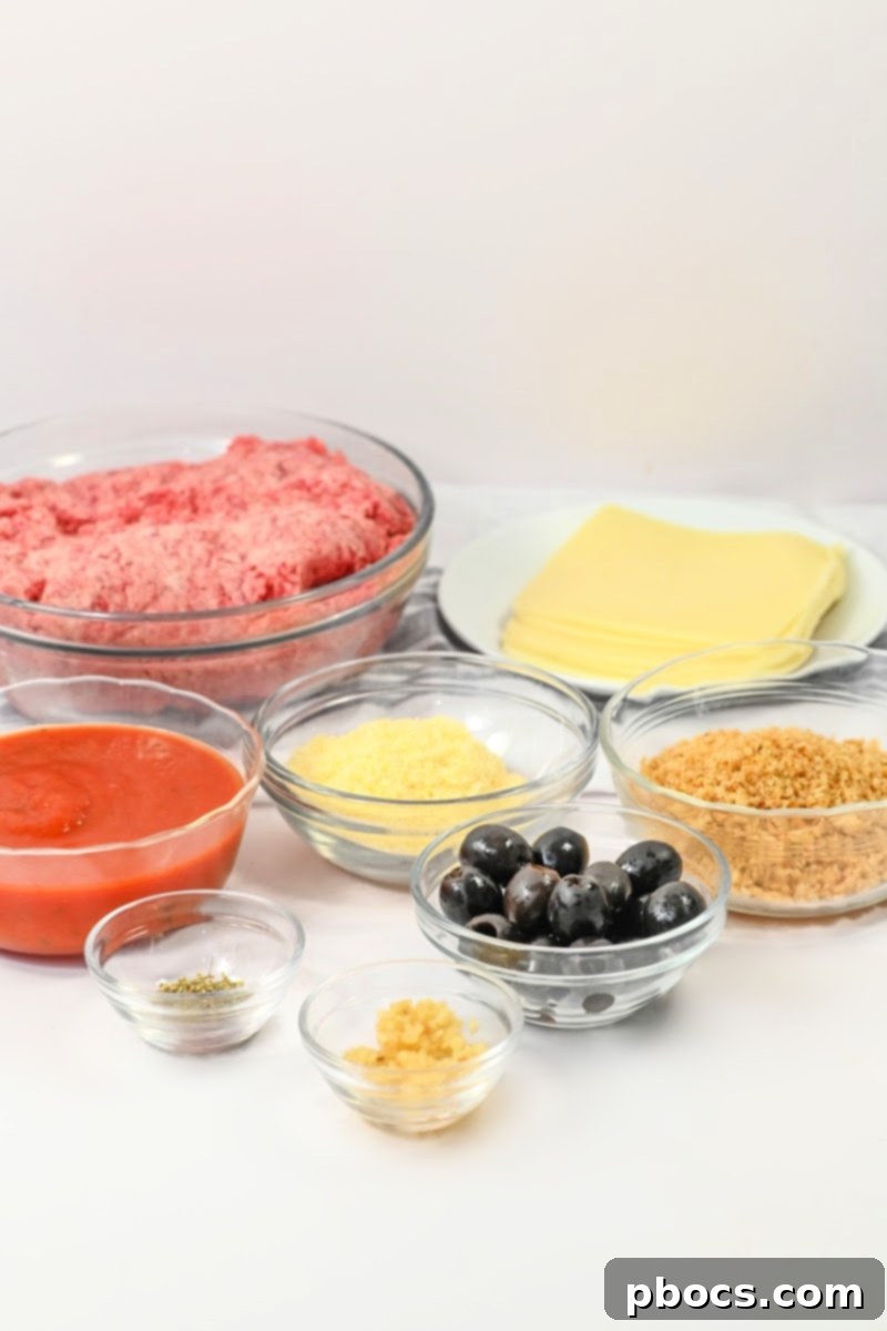 Ingredients laid out for Keto Meatball Eyeballs preparation