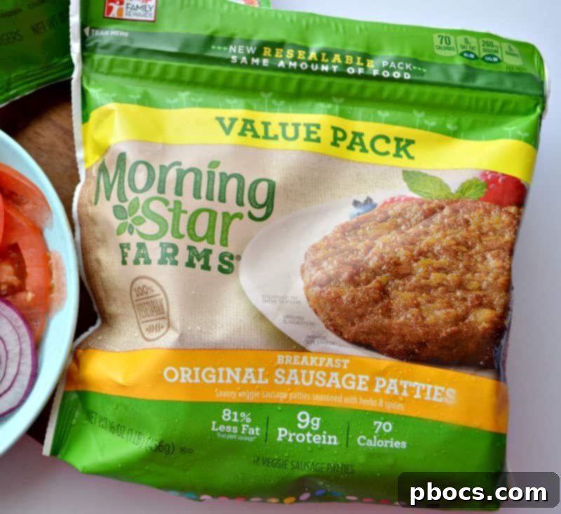 Closeup of MorningStar Farms Grillers Original Burgers ready for cooking