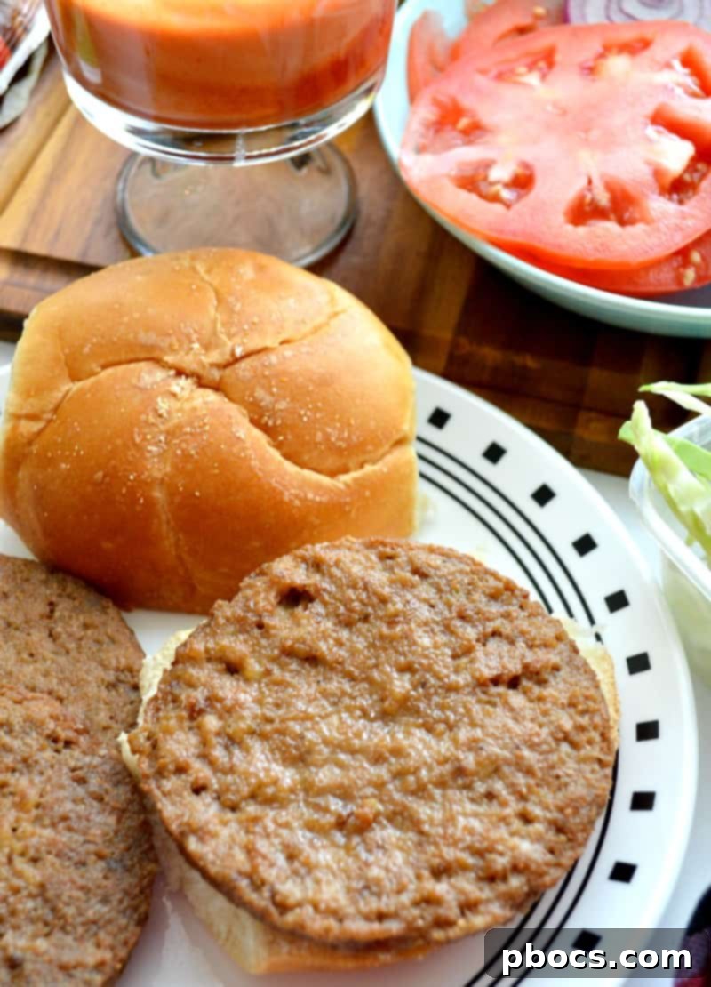 MorningStar Farms Griller burger patty ready to be assembled on a Chimi