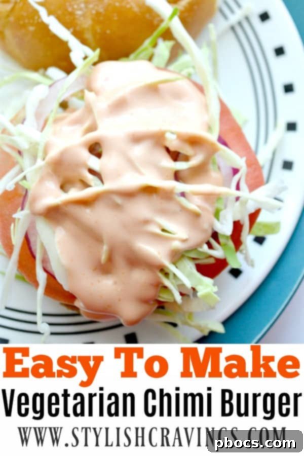 Pinterest graphic: Pin this Vegetarian Dominican Chimi Burger recipe