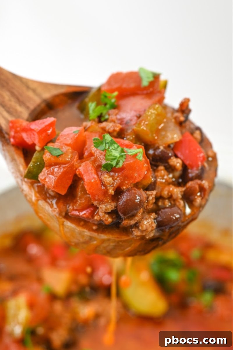Rich Keto Pumpkin Chili With Ground Beef and fresh ingredients