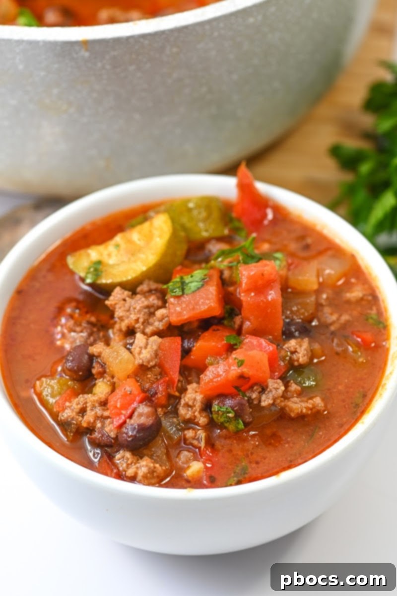 Close-up of Keto Pumpkin Chili with Black Soy Beans