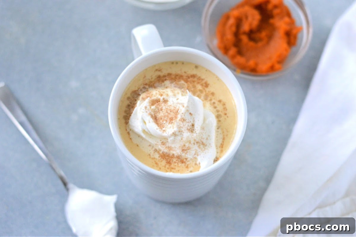 Low-Carb Pumpkin Spice Latte garnished with whipped cream and a sprinkle of spice