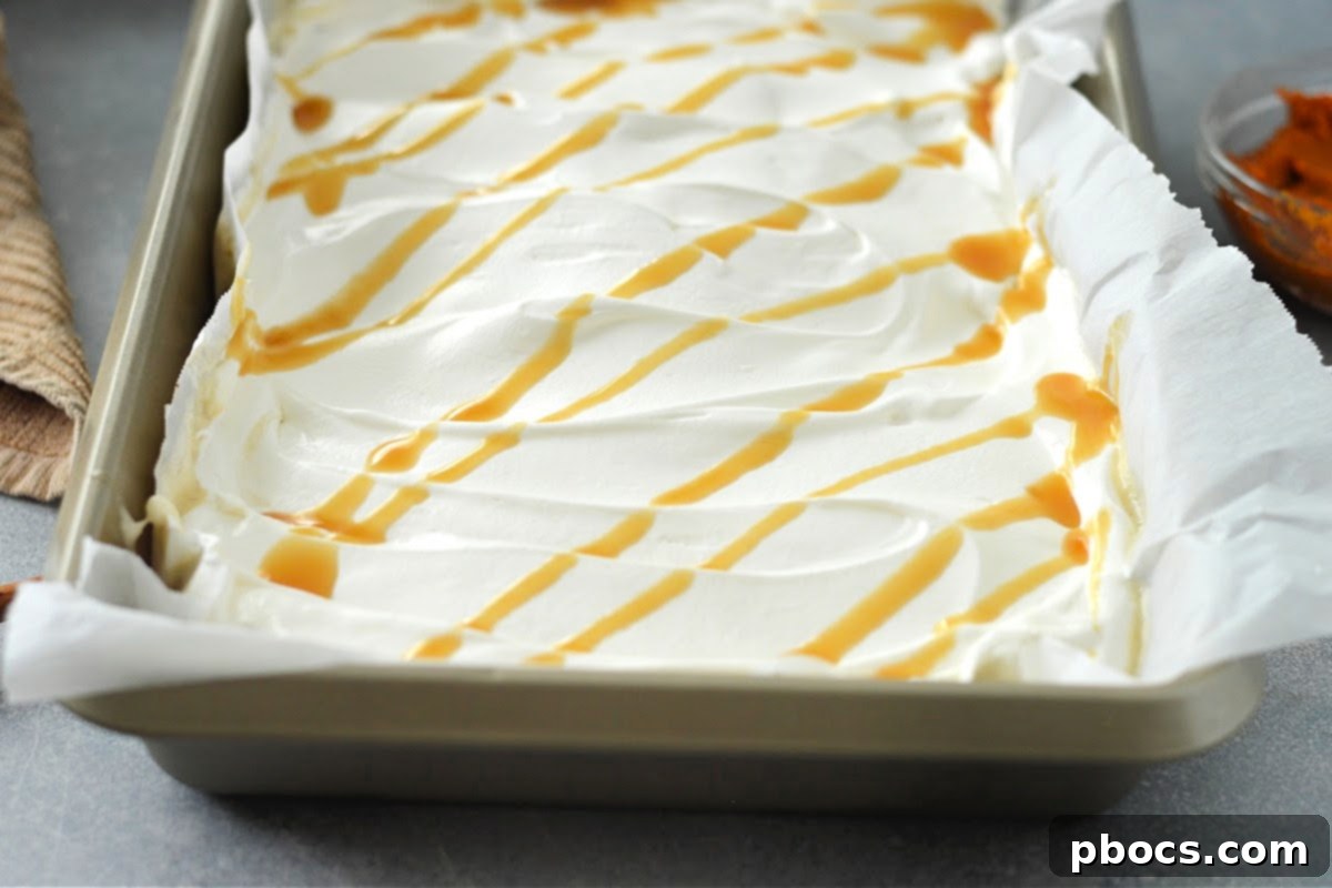 Finished Low-Carb Pumpkin Poke Cake, ready to serve