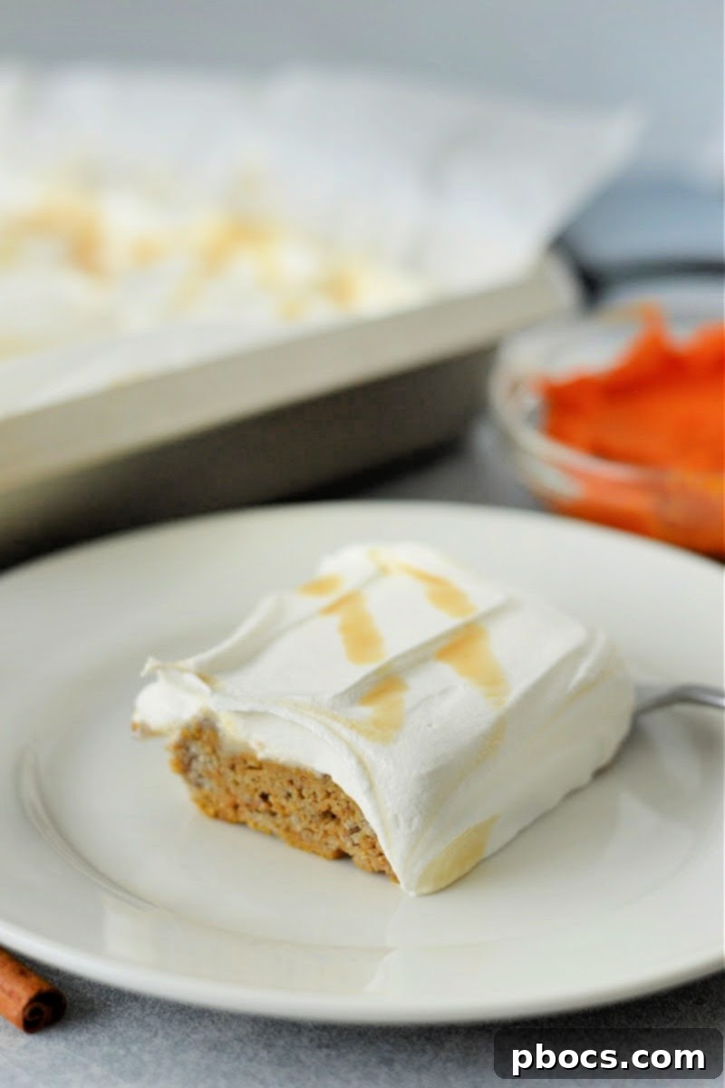 Low-Carb Pumpkin Poke Cake stored in an airtight container in the fridge