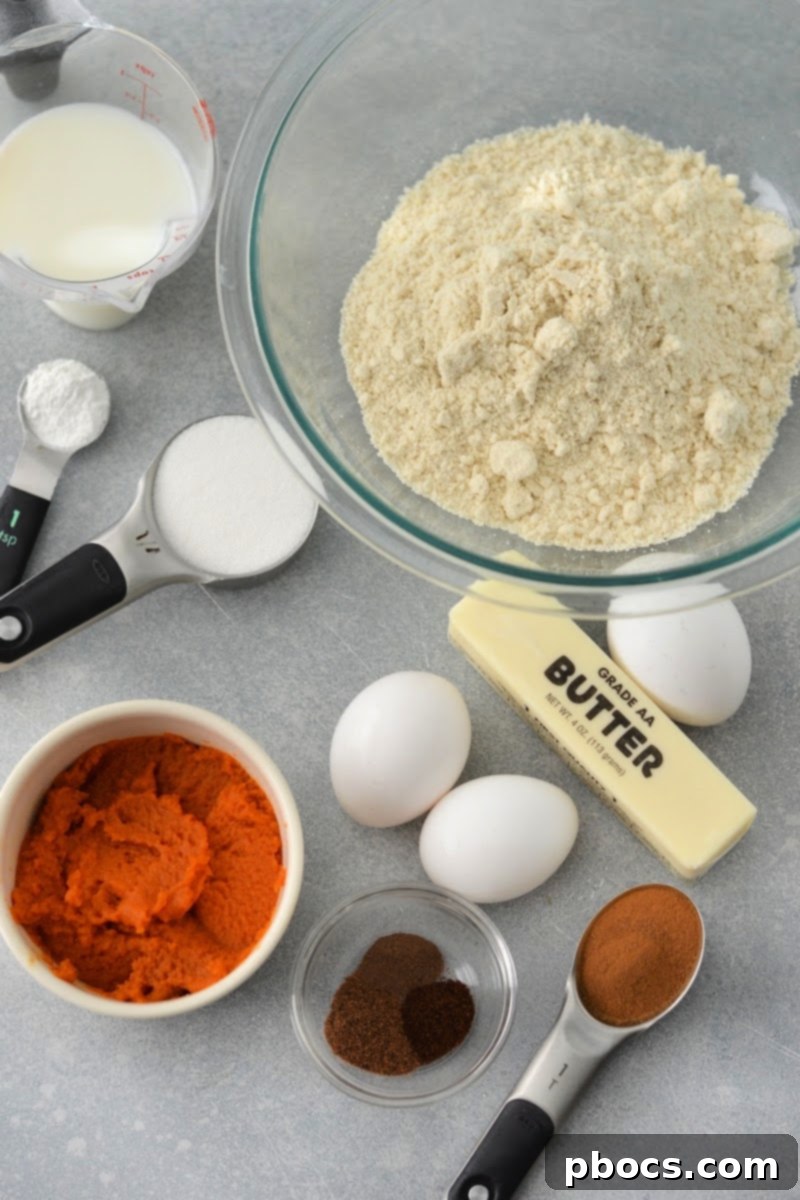 Ingredients for Low-Carb Pumpkin Poke Cake laid out