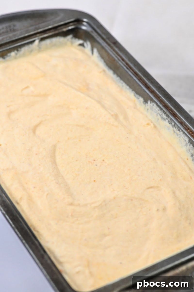 Guilt-Free Pumpkin Spice Ice Cream 5 Keto Pumpkin Ice Cream In a Loaf Pan, ready to be scooped