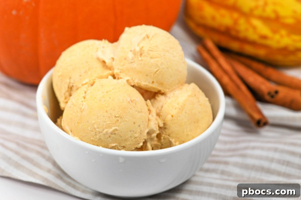 Guilt-Free Pumpkin Spice Ice Cream 6 Close-up of Keto Pumpkin Ice Cream with a scoop
