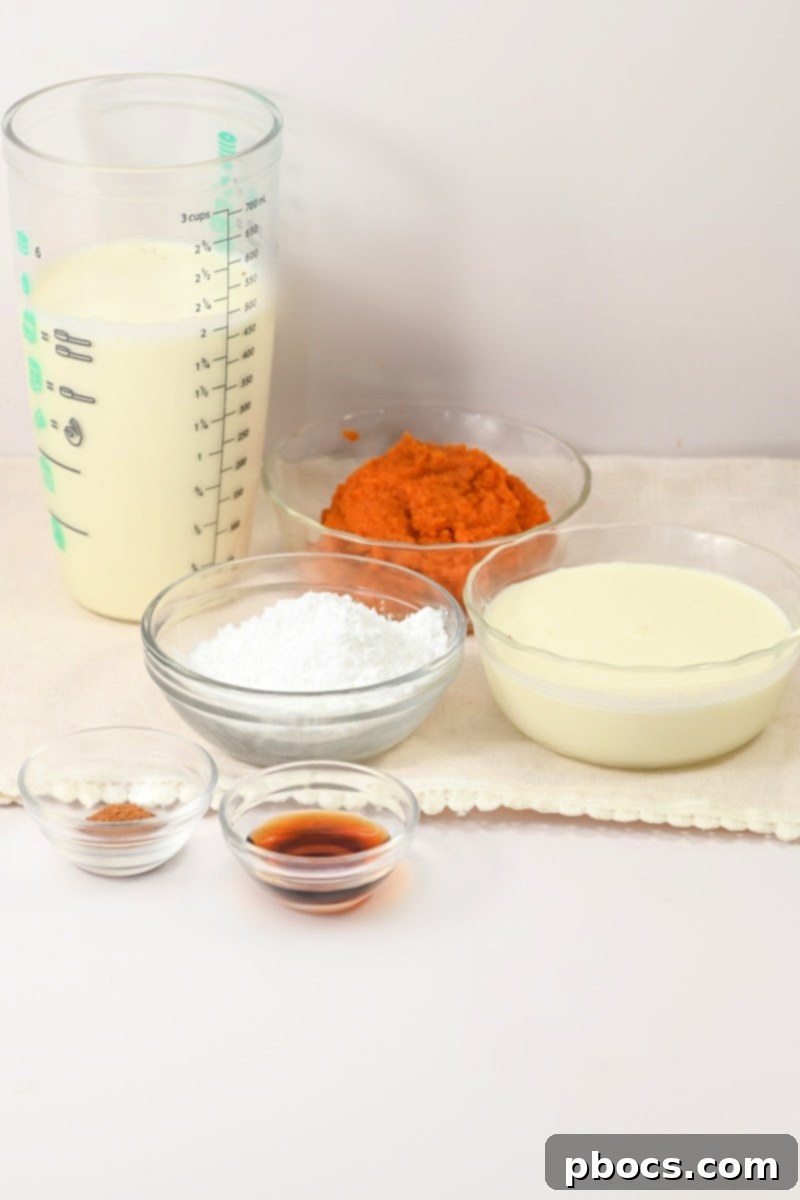 Guilt-Free Pumpkin Spice Ice Cream 8 Ingredients for Keto Pumpkin Ice Cream laid out