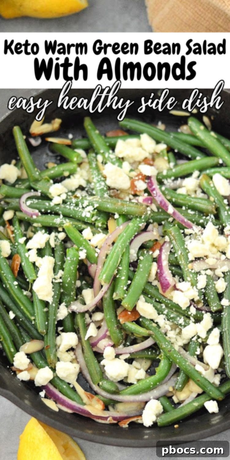 Warm Keto Green Bean Salad with Toasted Almonds 12 Keto Warm Green Bean Salad With Almonds - Pinterest pin image
