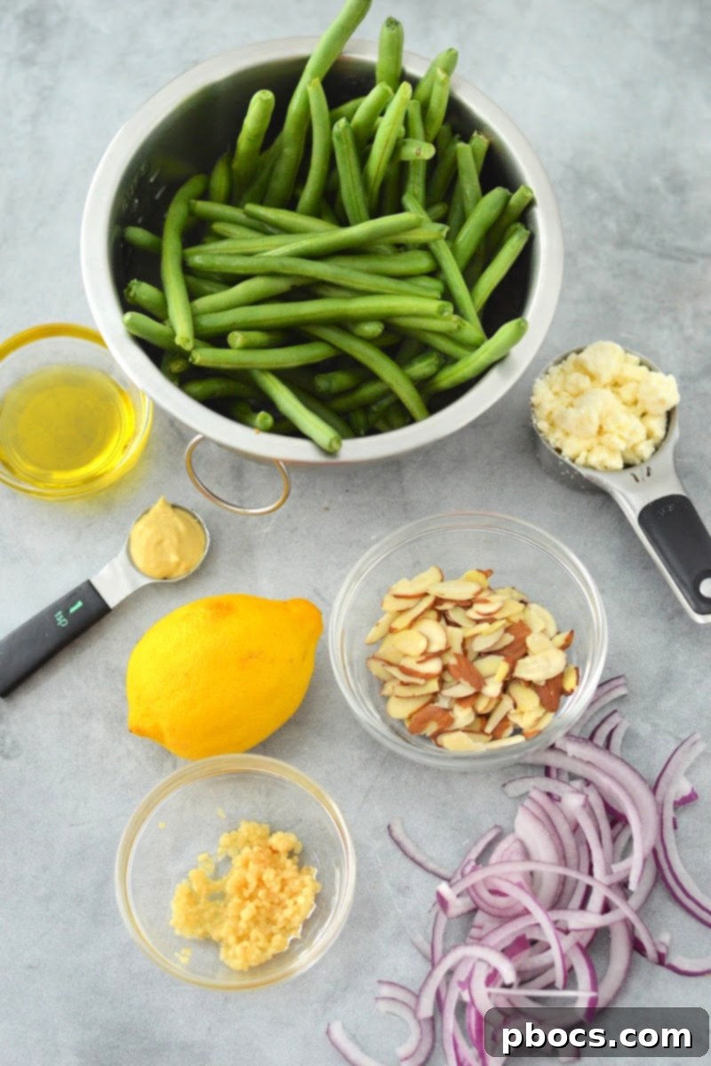 Warm Keto Green Bean Salad with Toasted Almonds 8 Keto Warm Green Bean Salad With Almonds Ingredients - photo of all ingredients needed