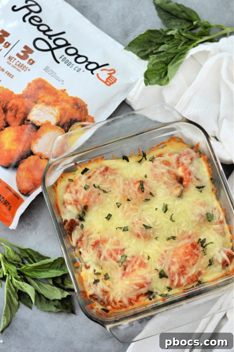 Keto Chicken Parmesan Nugget Bake 2 Delicious Keto Chicken Nugget Parmesan Casserole, a family-friendly low-carb meal