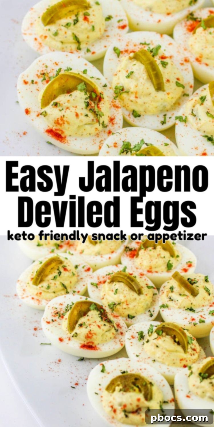 Pinterest-friendly image for Keto Jalapeno Deviled Eggs